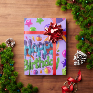 Colorful 3D Happy Birthday Gift Boxes & Balloons C Wrapping Paper
