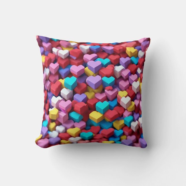 Colorful 3D Hearts pattern Throw Pillow (Front)