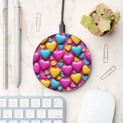 Colorful 3D Hearts Pink and Yellow Heart pattern Wireless Charger