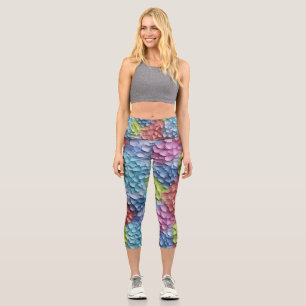 colorful 3D Hydrangea floral Capri Leggings