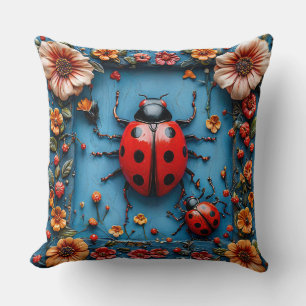 Colorful 3d ladybug throw pillow