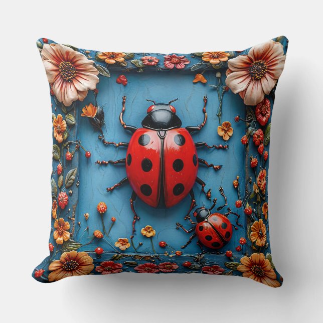 Colorful 3d ladybug throw pillow (Front)