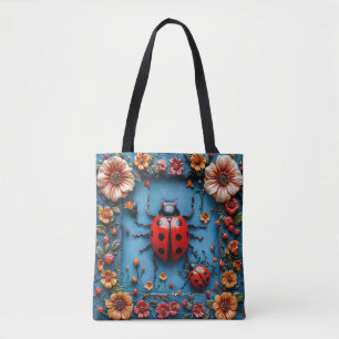 Colorful 3d ladybug tote bag