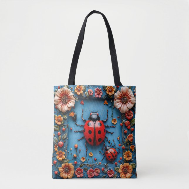 Colorful 3d ladybug tote bag (Front)
