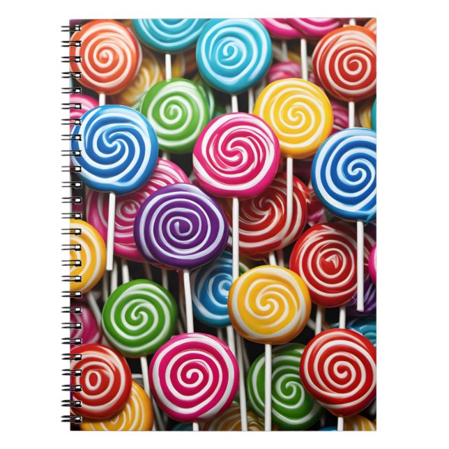 Colorful 3D Lollipops Pattern Notebook (Front)