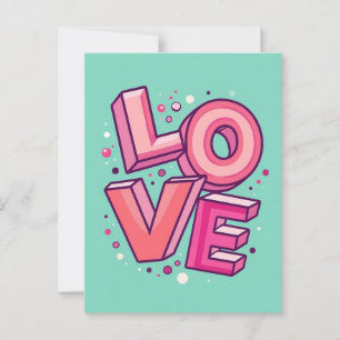 Colorful 3D LOVE Typography Art on Mint Green Back Postcard