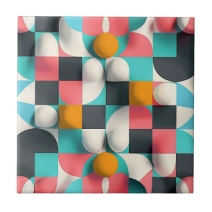 Colorful 3D Spheres and Geometric Grid Pattern Ceramic Tile