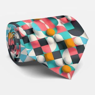 Colorful 3D Spheres and Geometric Grid Pattern Neck Tie