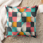 Colorful 3D Spheres and Geometric Grid Pattern Throw Pillow