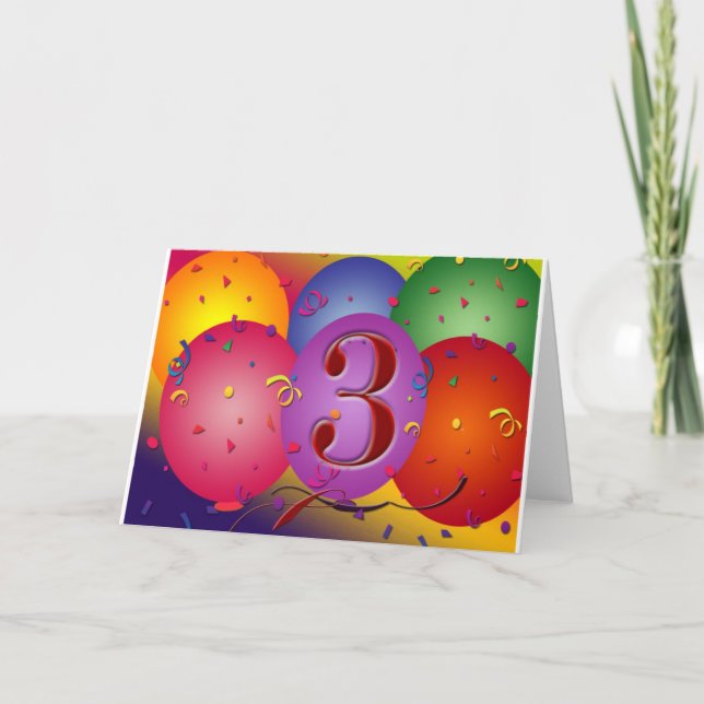 Colorful 3rd birthday balloon card (Front)