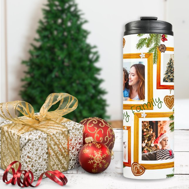 Colorful 4 Photo Collage Crafty Christmas Tree Thermal Tumbler (Creator Uploaded)