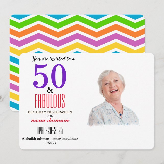 Colorful 50 & Fabulous Invitation (Front/Back)