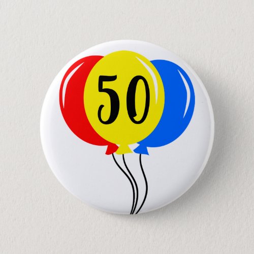 Colorful 50th Birthday Balloons Button