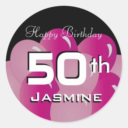 Colorful 50th Birthday Balloons  Customize Classic Round Sticker