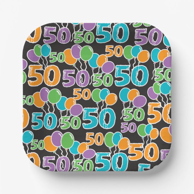 Colorful 50th Birthday Paper Plate (Front)