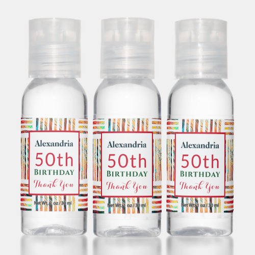 Colorful 50th Birthday Thank You Stripes Hand Sanitizer