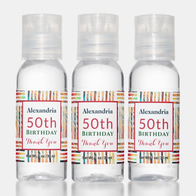 Colorful 50th Birthday Thank You Stripes Hand Sanitizer (Set)