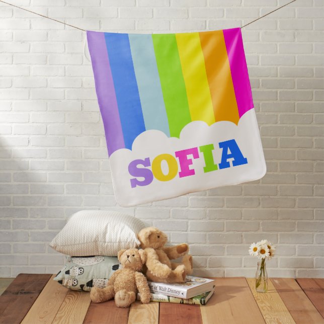 Colorful 5 letter name rainbow cloud  baby blanket (In Situ)