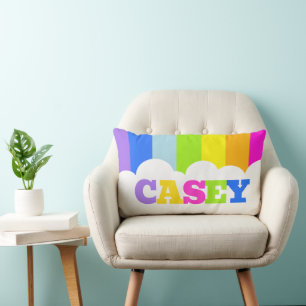 Colorful 5 letter name rainbow cloud lumbar pillow