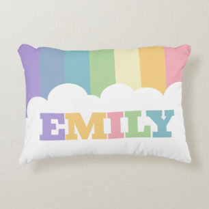 Colorful 5 letter name rainbow earth tones cloud accent pillow