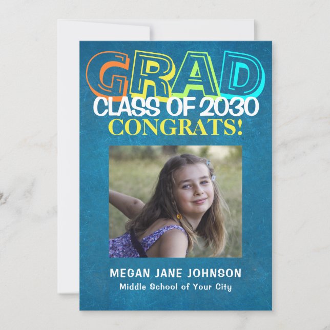 Colorful 5 photos middle school graduation announcement (Front)