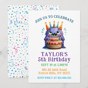 Colorful 5th Birthday Monster Party Invitation