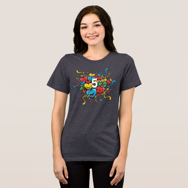 Colorful 5th Year Anniversary  Tri-Blend Shirt (Front Full)