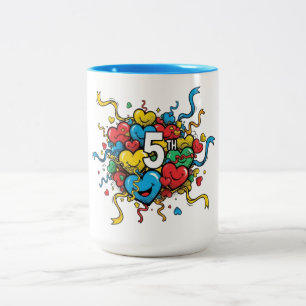 Colorful 5th Year Anniversary Two-Tone Coffee Mug