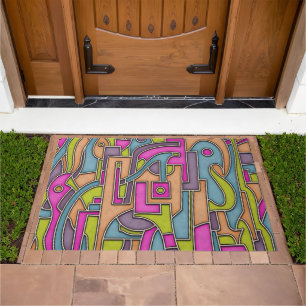 Colorful 60s Mod Geometric Abstract Doormat