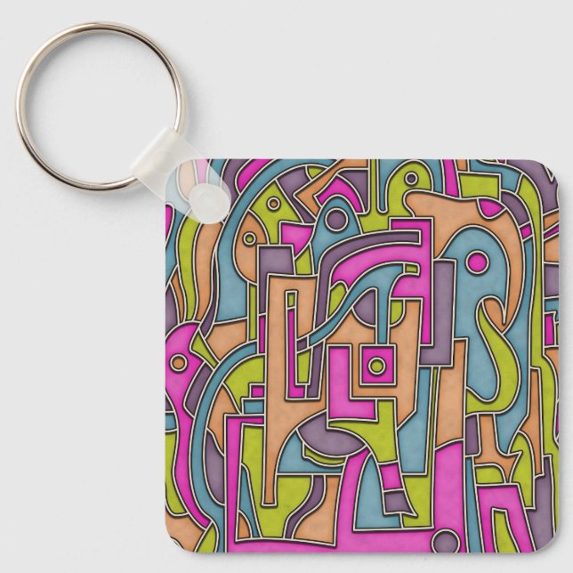 Colorful 60s Mod Geometric Abstract Keychain (Front)