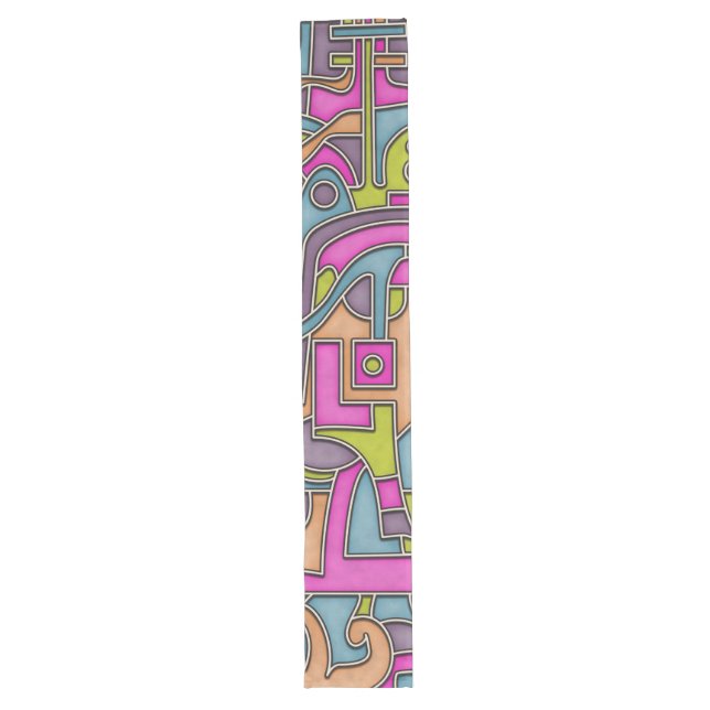Colorful 60s Mod Geometric Abstract Long Table Runner (Front)