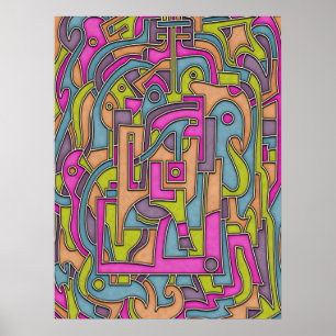 Colorful 60s Mod Geometric Abstract Poster