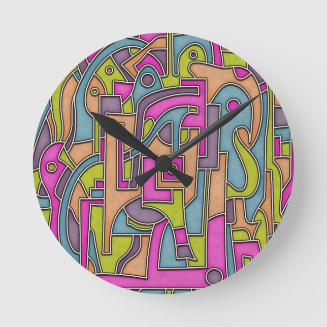 Colorful 60s Mod Geometric Abstract Round Clock (Front)