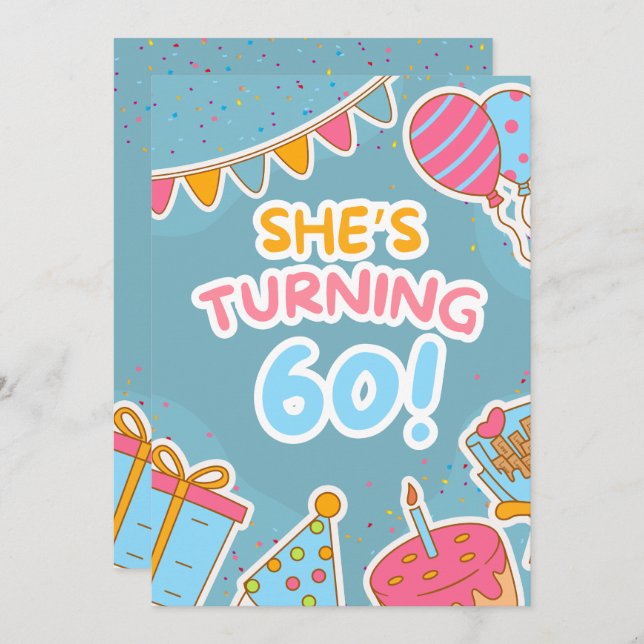 Colorful 60th Birthday Celebration  Invitation (Front/Back)
