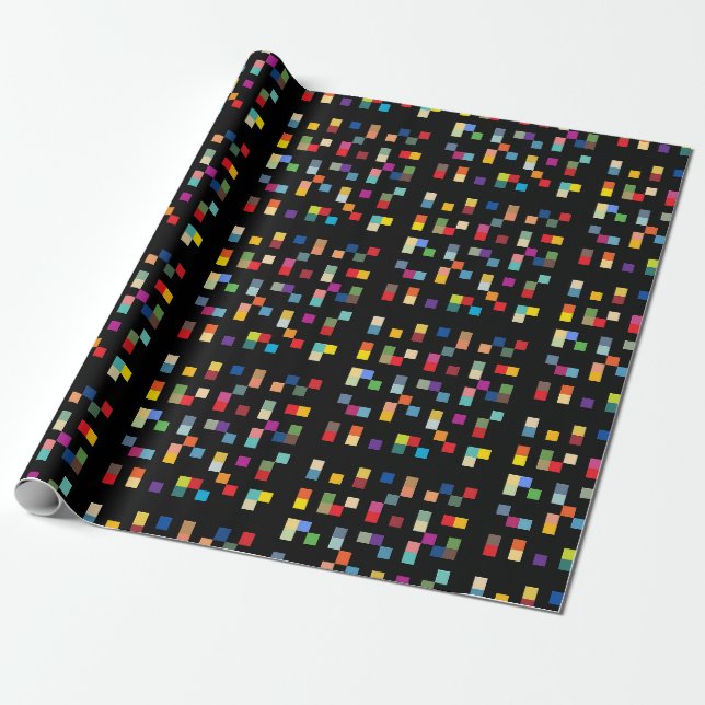 Colorful 70s 80s Retro Pixel Pattern Wrapping Paper (Unrolled)