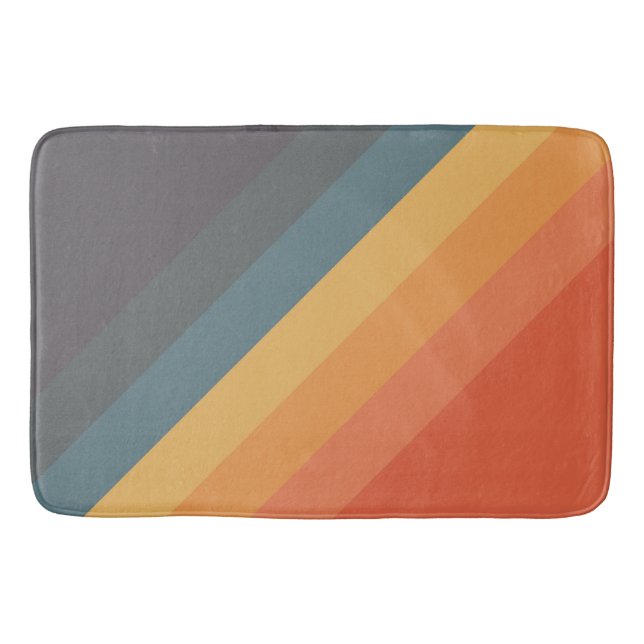 Colorful 70s 80s Retro Striped Stripes Bath Mat (Front)