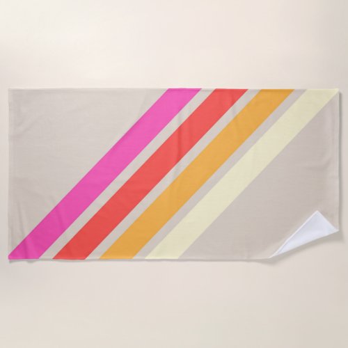 Colorful 70s 80s Retro Striped Stripes Beach Towel