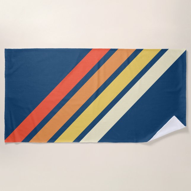 Colorful 70s 80s Retro Striped Stripes Beach Towel (Front)