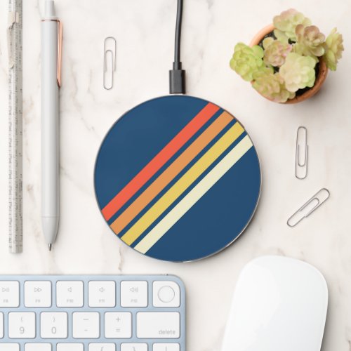 Colorful 70s 80s Retro Striped Stripes Wireless Charger