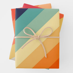 Colorful 70s 80s Retro Striped Stripes Wrapping Paper Sheets