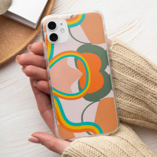 Colorful 70s retro abstract on pink esthetic iPhone 13 pro max case