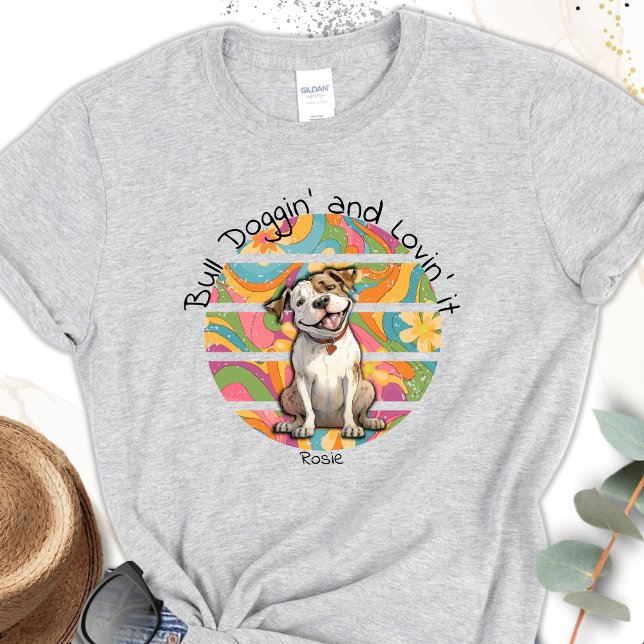 Colorful 70's Retro Funny Bull Dog Personalized T-Shirt (Creator Uploaded)