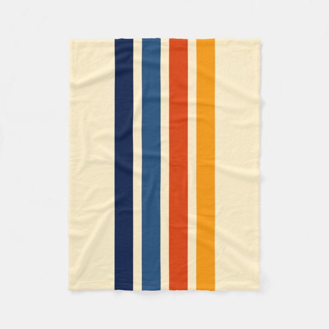Colorful 70s Retro Striped Stripes Fleece Blanket (Front)