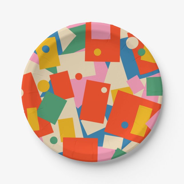 Colorful 80s Geometric Abstract Modern Pattern Paper Plates (Front)