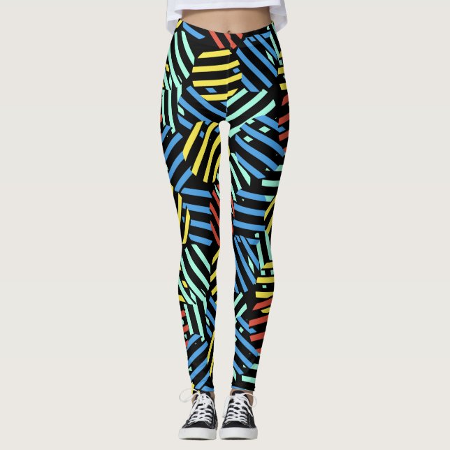 Colorful 80s Memphis Design Circular Pattern Leggings (Front)