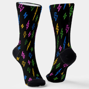 Colorful 80's Neon Lightning Pattern  Socks