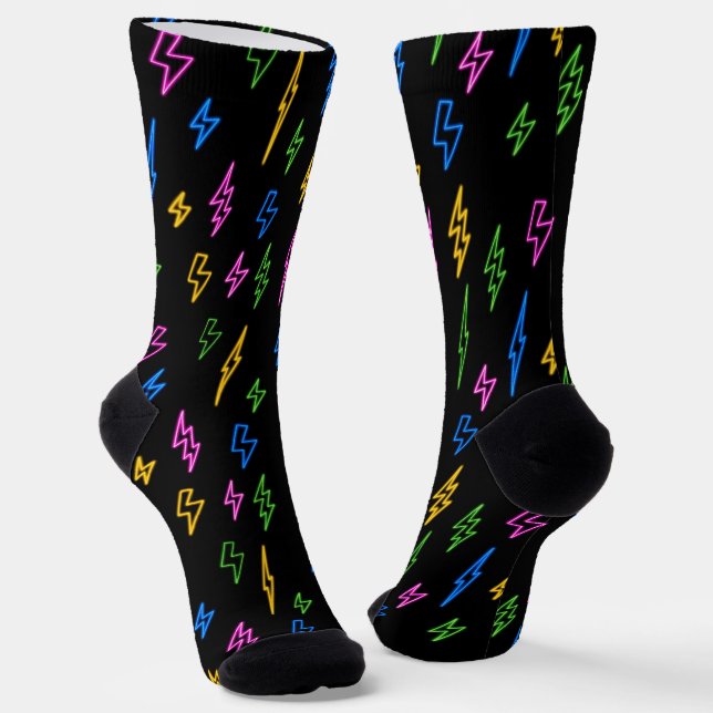 Colorful 80's Neon Lightning Pattern  Socks (Angled)