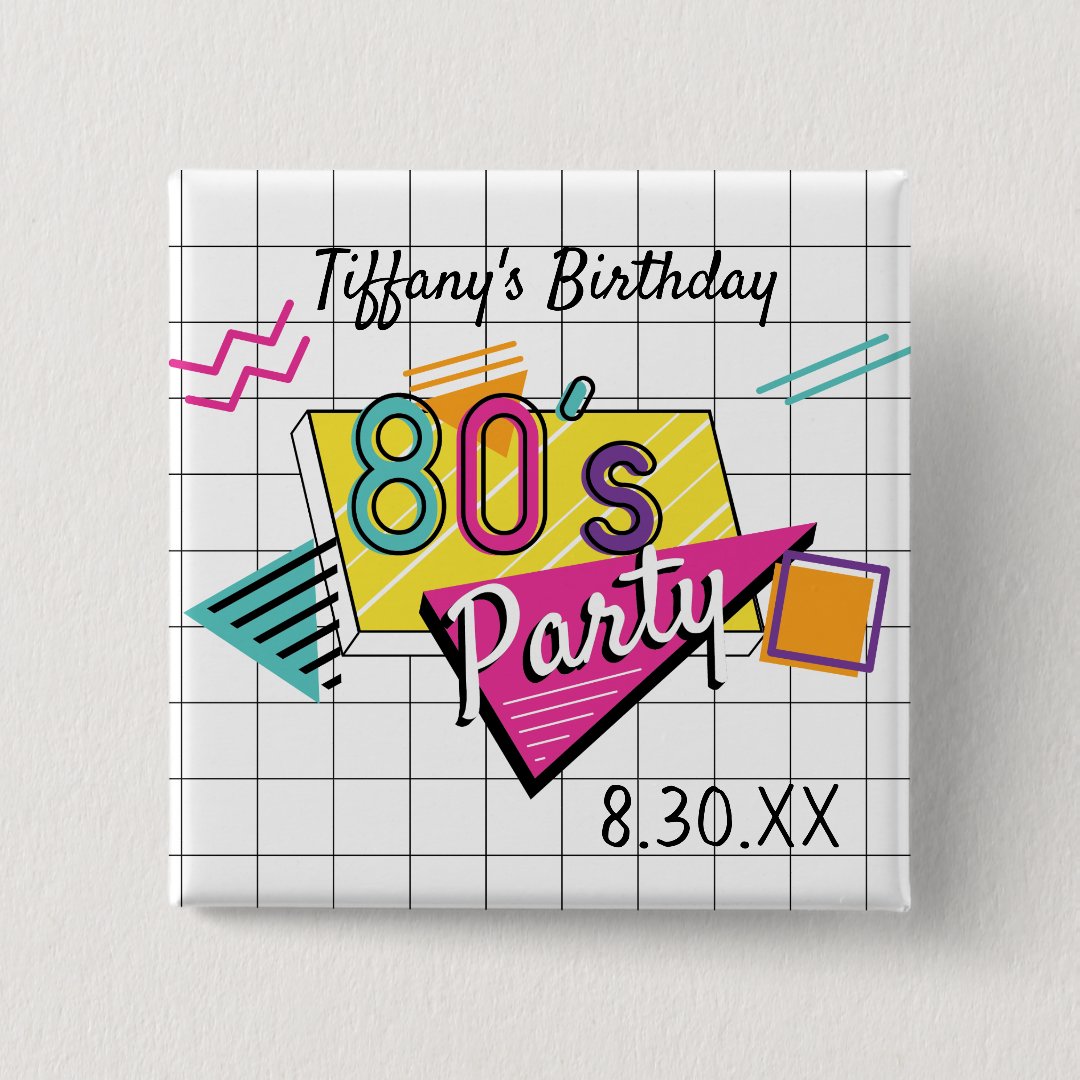 Colorful 80's Party Button | Zazzle