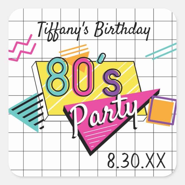Colorful 80's Party Stickers (Front)