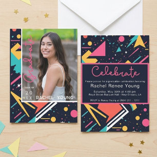Colorful 80s Retro Bright Graduation Announcement